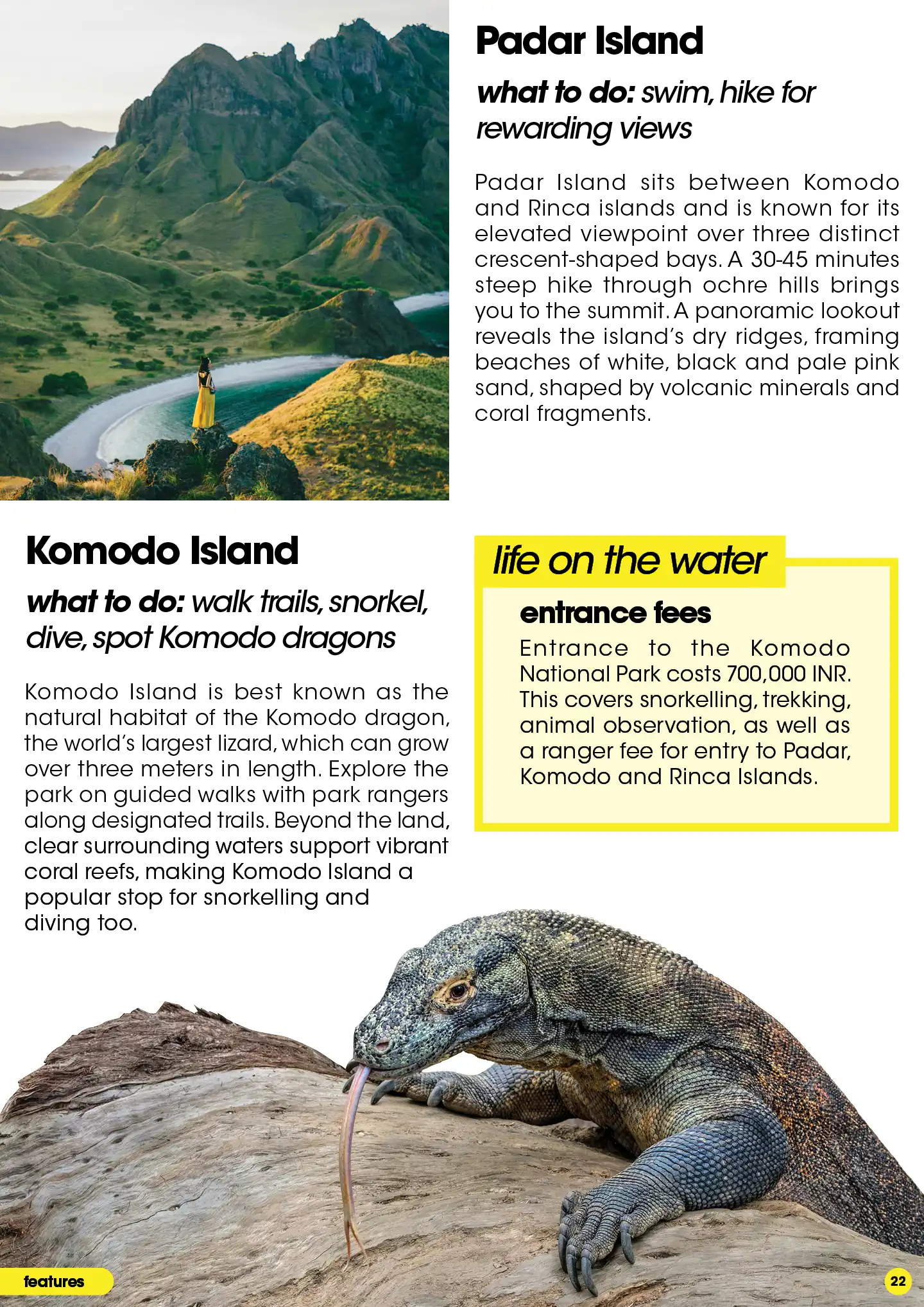 Mountain view with green fields at Padar Island and trails at Komodo Island to spot Komodo dragons
