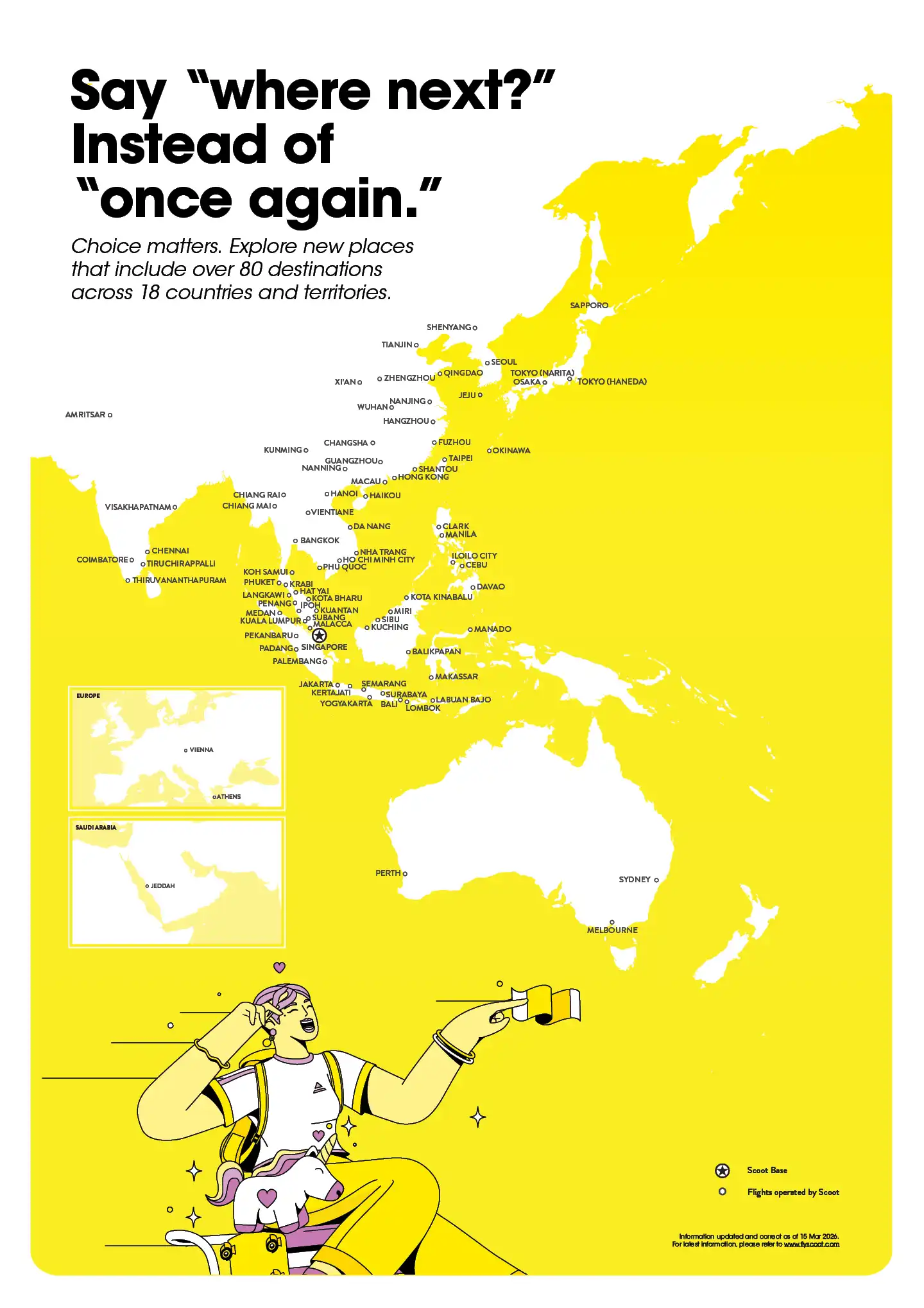 Explore over 80 destinations across 18 countries and territories