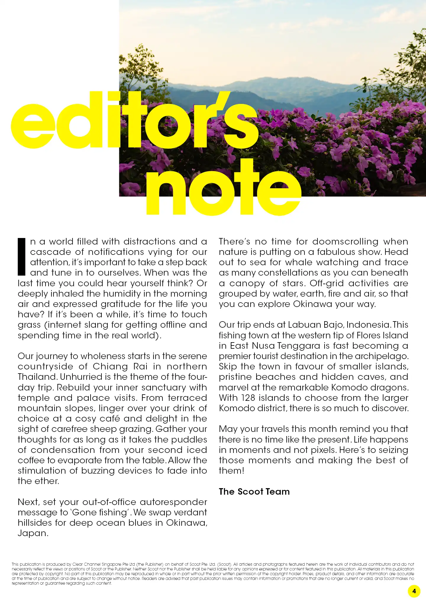 Editors note on cafe hopping in Chiang Rai, watching constellations in Okinawa