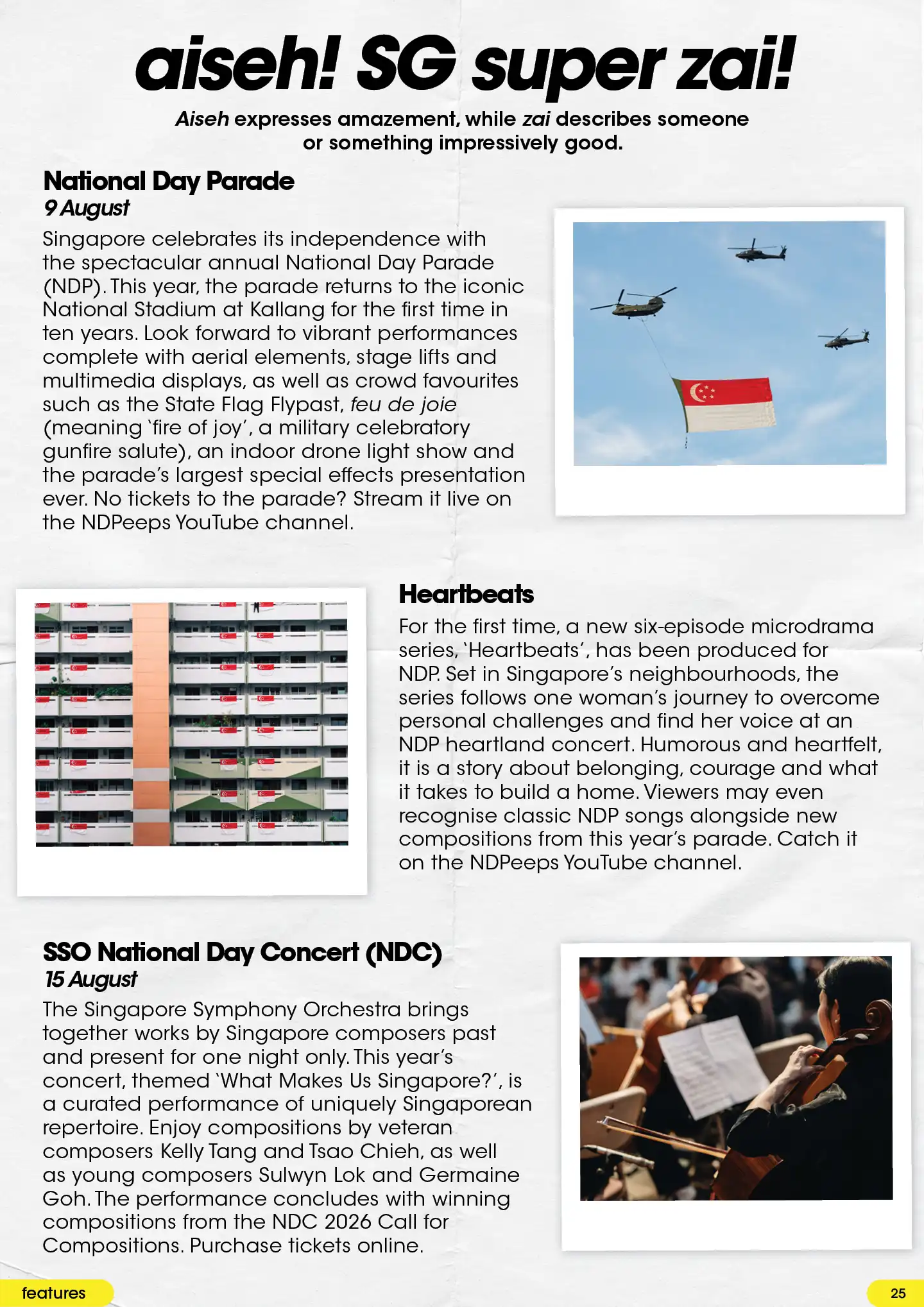 Celebrate National Day Parade 9 Aug, Heartbeats microdrama and SSO National Day Concert on 15 Aug