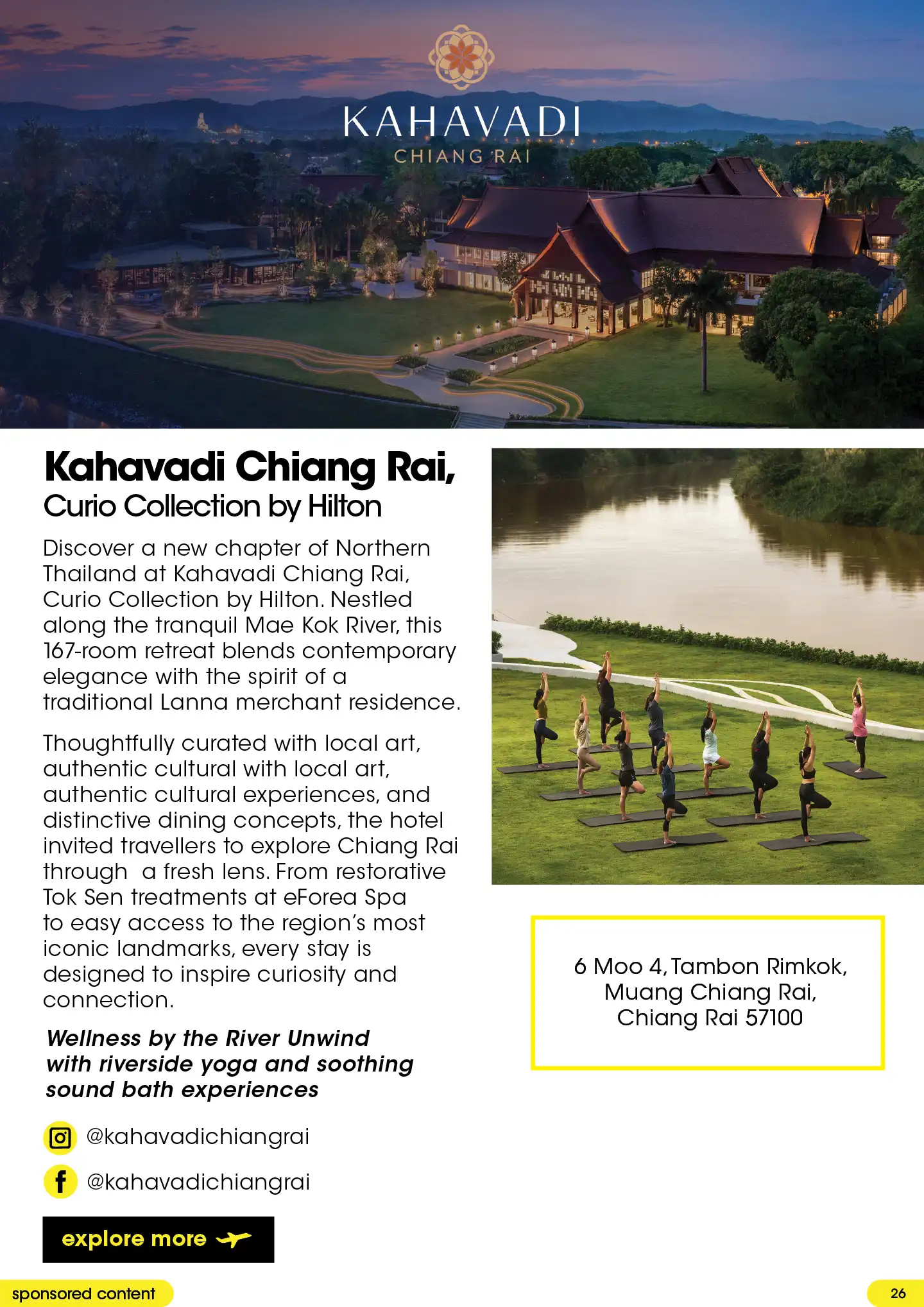 Discover Kahavadi Chiang Rai, a 167-room retreat with elegant blend of tradition and restoration