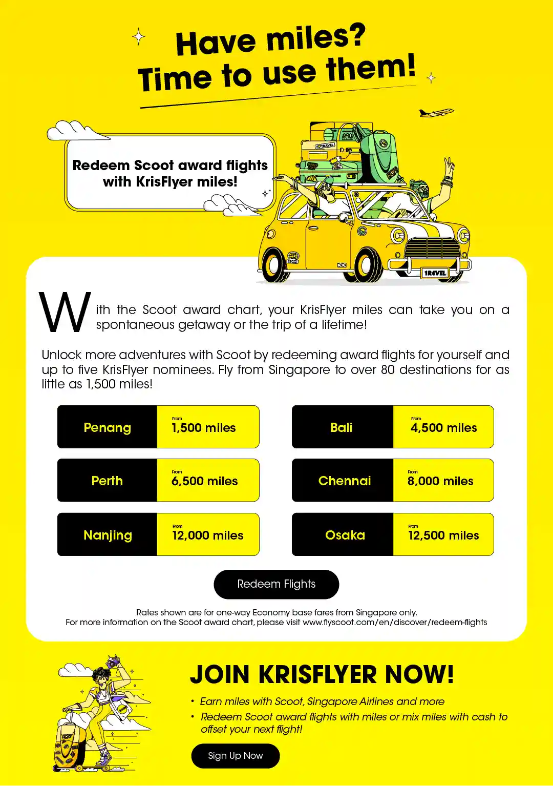 Scoot's Award Chart. Redeem flights to Perth and more for just 6,500 KrisFlyer miles!