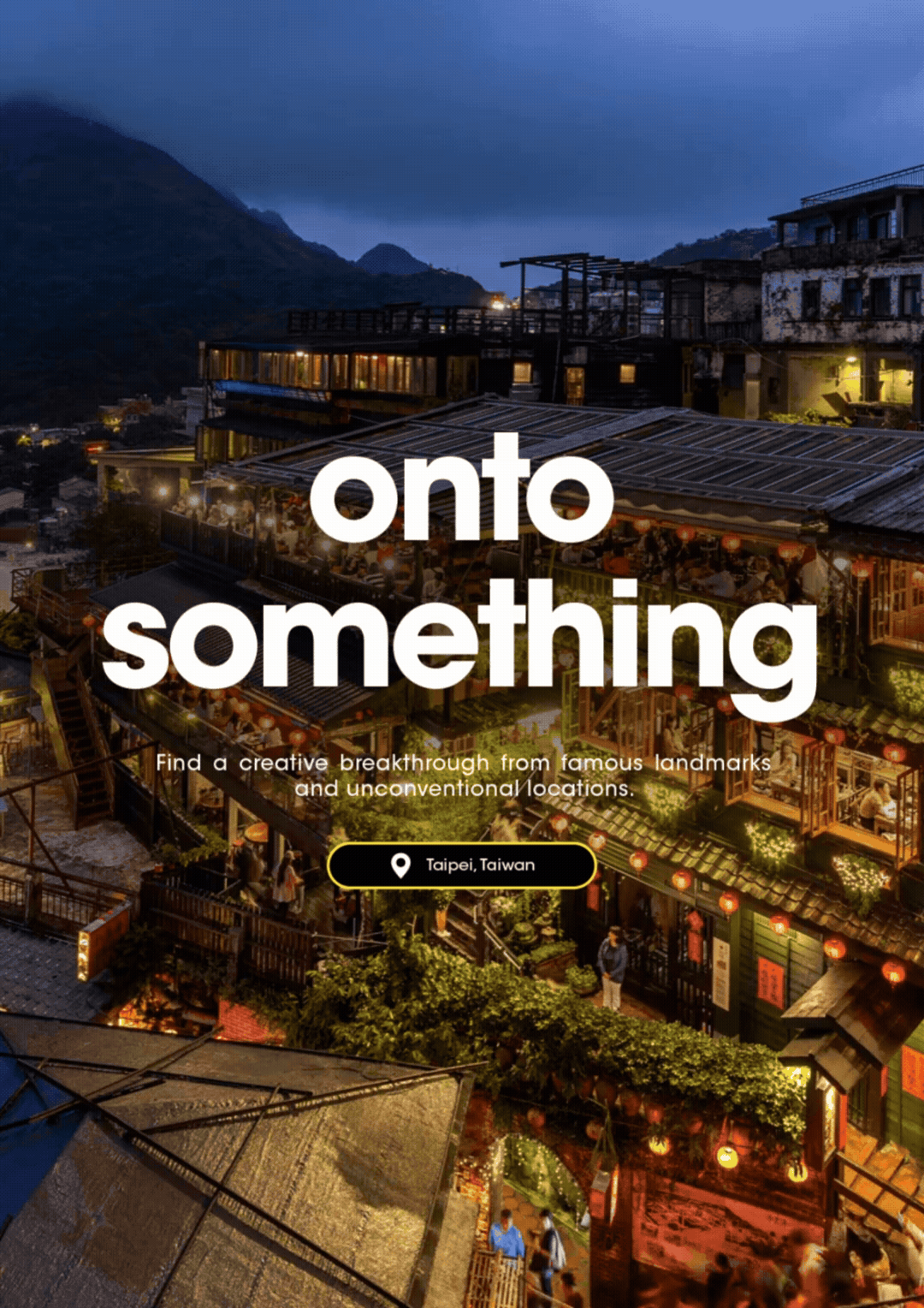 Low-angle night view of the historic mountain town of Jiufen, Taiwan, illuminated by glowing red lanterns terraced down the hillside