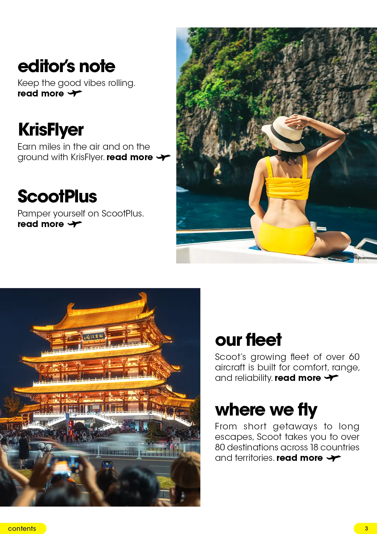 Collage featuring a woman on a boat in Krabi and a traditional Chinese pavilion at night.
