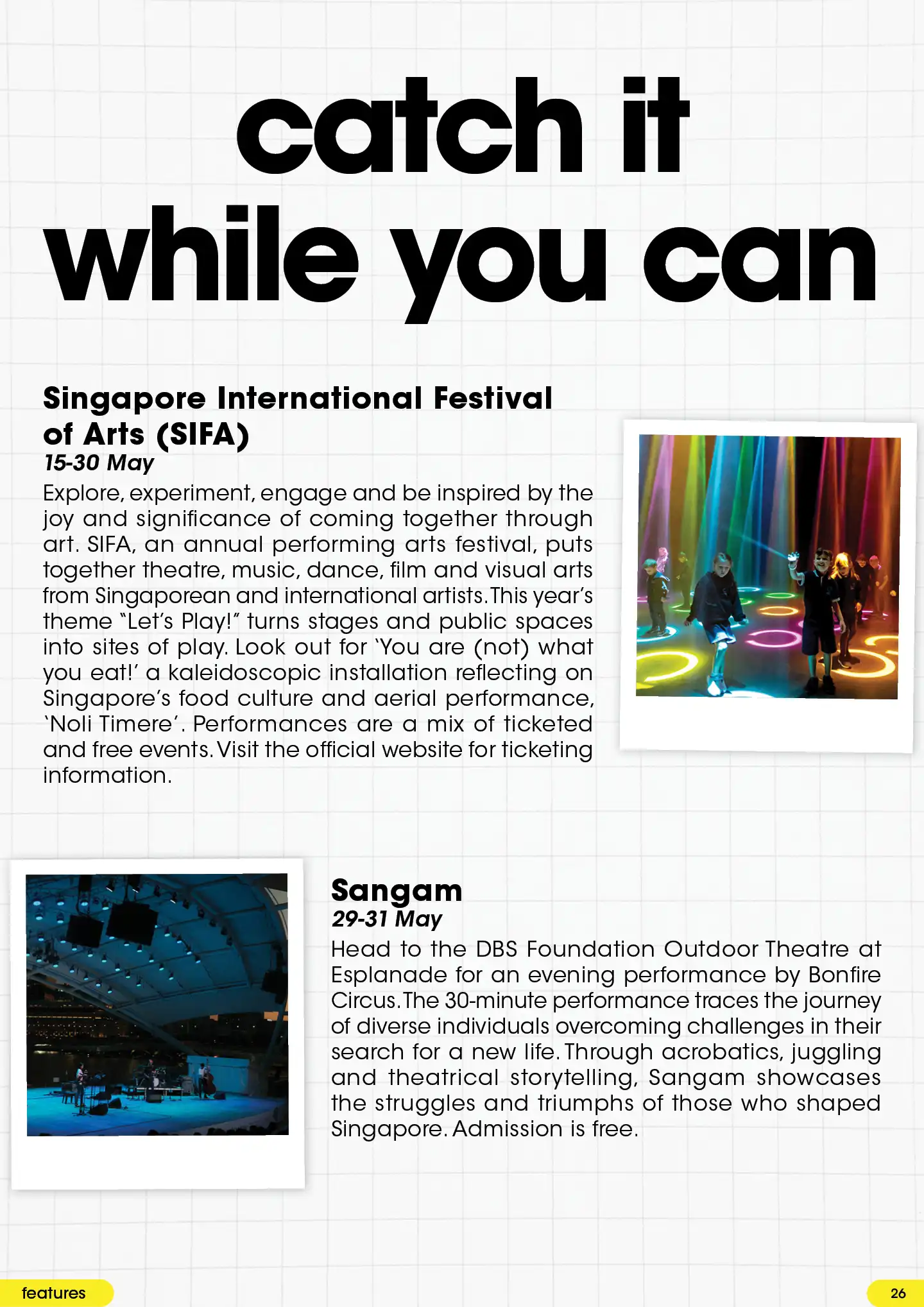 Singapore International Festival of Arts SIFA May 15-30, Sangam event May 29-31, free admission