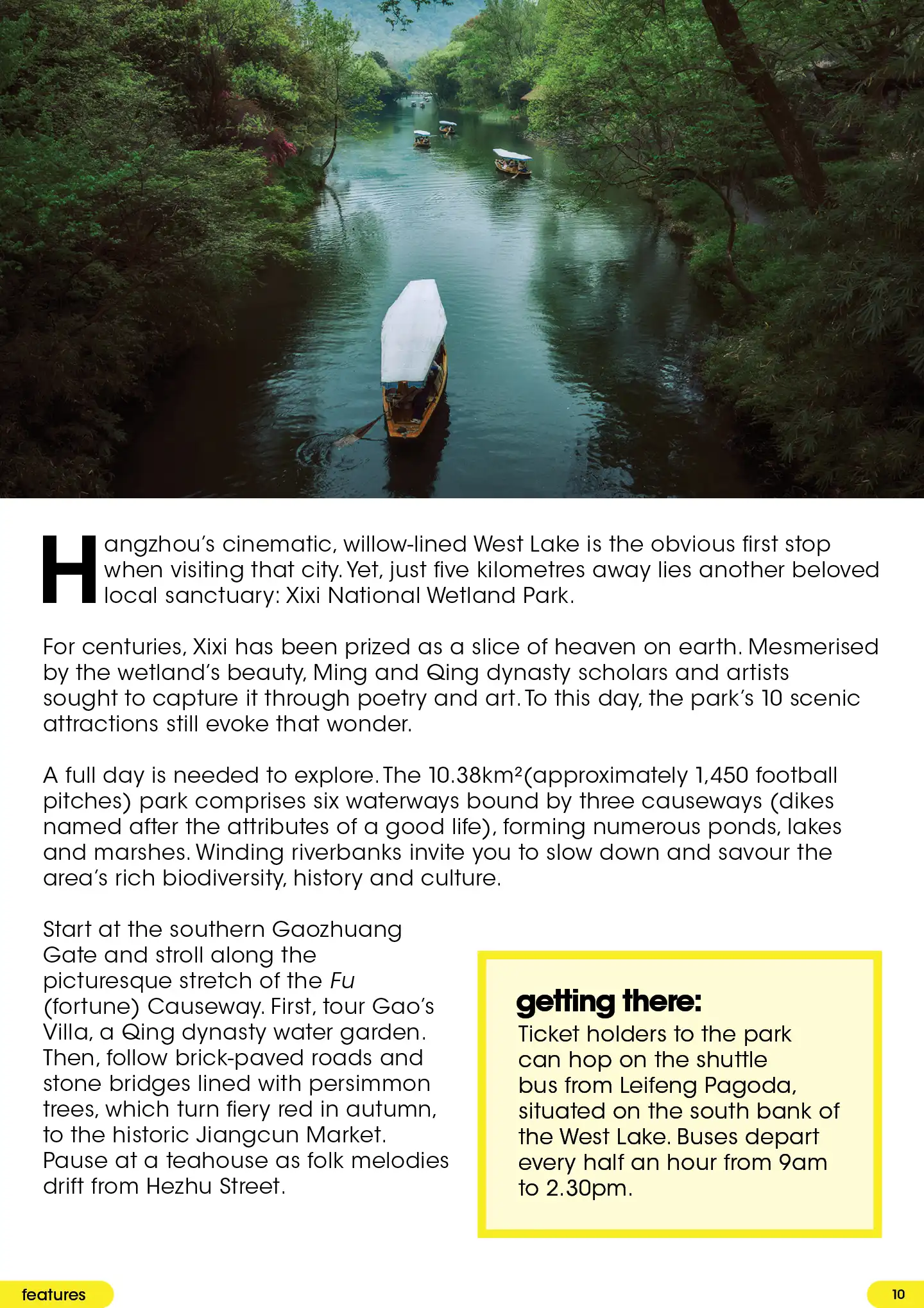 Xixi National Wetland Park with boats travelling through lush waterways