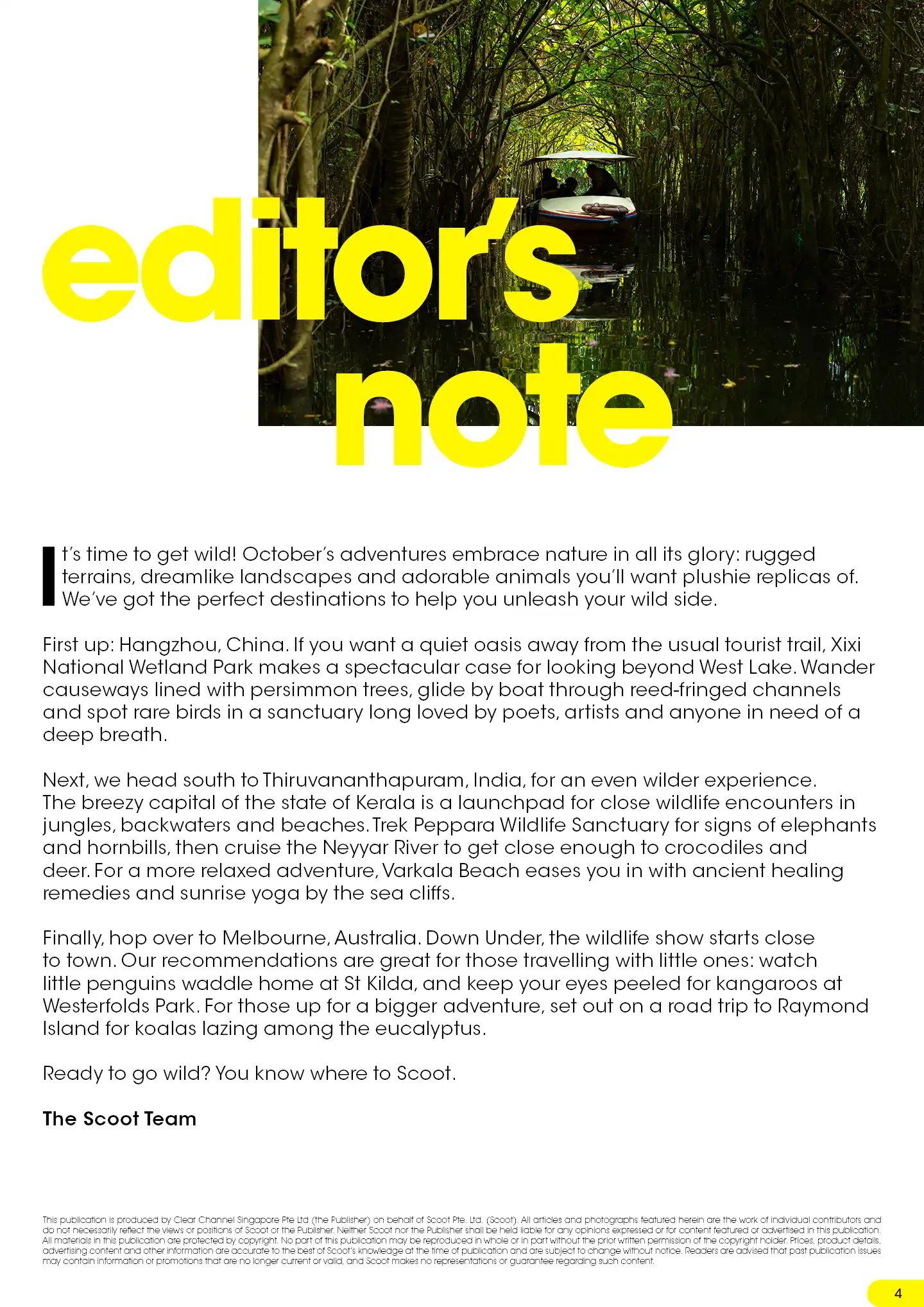 Editor’s note introducing October’s wildlife-themed travel stories