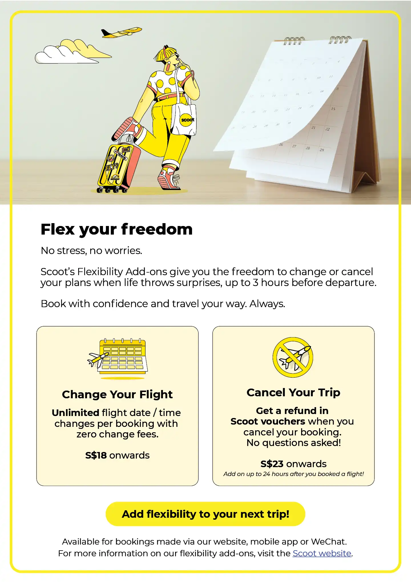 Scoot Flexibility Add-ons offer flight changes or cancellations before departure
