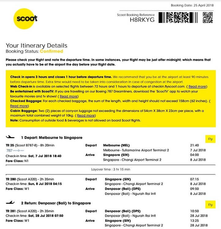 Itinerary of Booking Confirmation