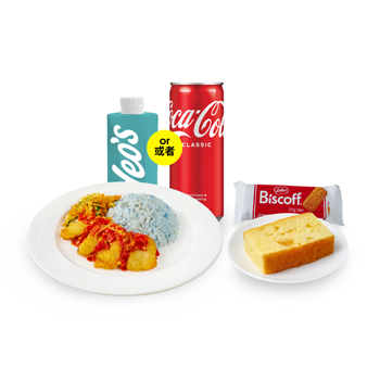 叁巴风味鱼排配蓝花饭（蓝花饭配炸鱼和叁巴辣椒酱）